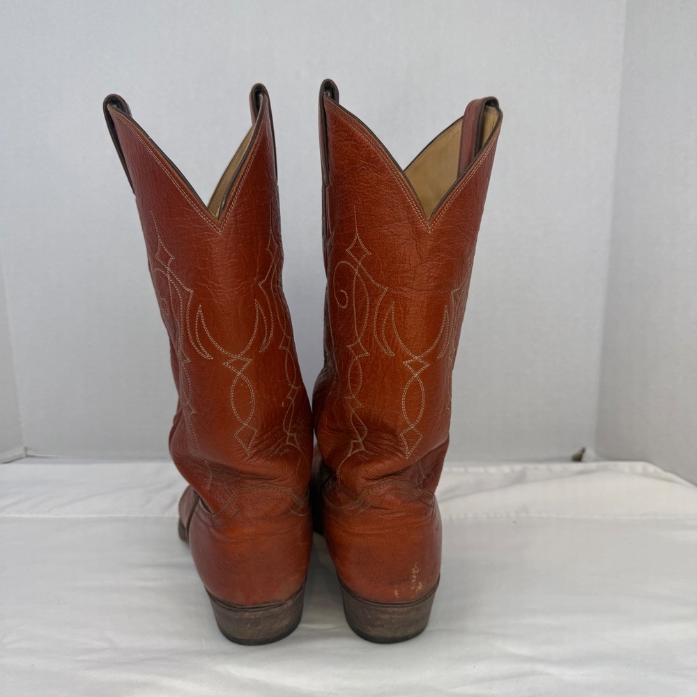 Justin Vintage Mens Cowboy Boots Reddish Brown Leather Western Pointed Toe 9D - Picture 6 of 12